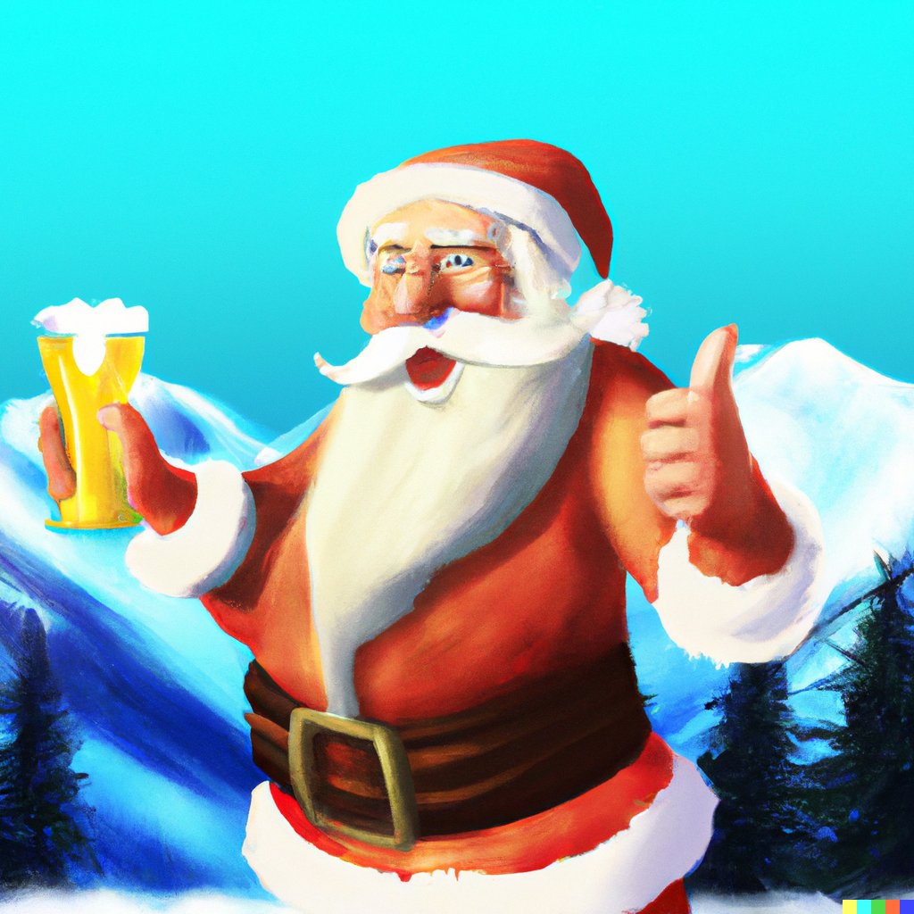santa claus enjoying a beer with a thumbs up